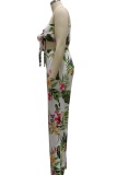 White Sexy Print Patchwork Strapless Sleeveless Two Pieces