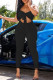 Black Fashion Sexy Solid Hollowed Out Backless Fold Spaghetti Strap Skinny Jumpsuits