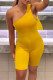 Yellow Sexy Casual Solid Backless One Shoulder Skinny Romper