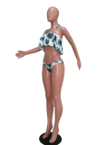 Multicolor Sexy Print Patchwork Flounce Swimwears