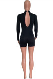 Black Fashion Sexy Print Backless Half A Turtleneck Skinny Romper