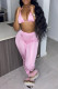 Pink Fashion Sexy Solid Bandage Backless Halter Sleeveless Two Pieces