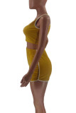 Yellow Casual Solid Patchwork U Neck Sleeveless Two Pieces
