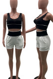 Black Casual Solid Split Joint U Neck Sleeveless Two Pieces
