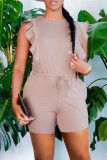 Khaki Fashion Casual Solid Basic O Neck Sleeveless Regular Romper
