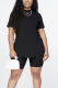 Black Casual Solid Draw String O Neck Short Sleeve Two Pieces