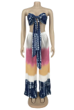 Blue Sexy Print Patchwork Strapless Sleeveless Two Pieces