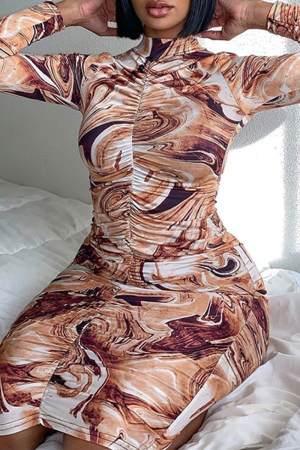Colour Sexy Print Patchwork Half A Turtleneck Pencil Skirt Dresses