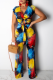 Blue Casual Print Draw String V Neck Short Sleeve Two Pieces
