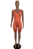 Pink Sexy Striped Patchwork V Neck Skinny Rompers