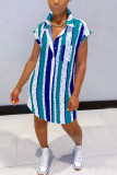 Blue Fashion Sexy Striped Short Sleeve Shirt Dress