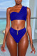 Deep Blue Casual Solid Patchwork Asymmetrical Swimwears