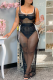 Black Sexy Solid Mesh Off the Shoulder Straight Dresses