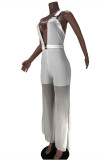 White Fashion Sexy Solid Patchwork Backless Halter Regular Jumpsuits