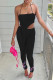 Black Fashion Sexy Solid Backless Asymmetrical Strapless Sleeveless Two Pieces