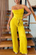 Yellow Sexy Casual Solid Bandage Spaghetti Strap Regular Jumpsuits