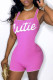 Pink Fashion Casual Letter Print Backless Square Collar Skinny Romper