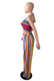 Multicolor Sexy Casual Striped Print Backless Strapless Sleeveless Two Pieces