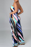 Multi-color Casual Print Patchwork Strapless Loose Jumpsuits