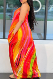 Red Sexy Print Patchwork Spaghetti Strap Straight Dresses