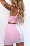Pink Sexy Solid Hollowed Out Split Joint U Neck Sleeveless Two Pieces