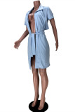 Light Blue Fashion Casual Solid Backless Turndown Collar Tops
