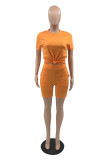 Orange Casual Solid Basic O Neck Short Sleeve Two Pieces