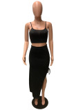 Rose Red Sexy Casual Solid Slit Spaghetti Strap Sleeveless Two Pieces