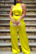 Yellow Elegant Solid Bandage Patchwork Halter Sleeveless Two Pieces