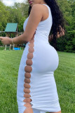 Yellow Fashion Sexy Solid Hollowed Out U Neck Vest Dress Dresses