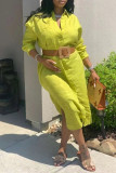 Yellow Fashion Casual Solid Without Belt Turndown Collar Shirt Dress