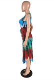 Green Fashion Casual Tie Dye Printing O Neck Vest Dress