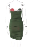 Red Sexy Color Block Hollowed Out Strapless Pencil Skirt Dresses