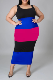 Fluorescent Green Sexy Striped Split Joint Square Collar Pencil Skirt Plus Size Dresses