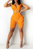 Orange Sexy Solid Split Joint Zipper Collar Sleeveless Two Pieces