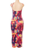 Red Sexy Print Patchwork Spaghetti Strap Pencil Skirt Dresses