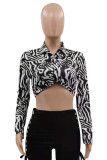 Black And White Fashion Casual Print Basic Turndown Collar Tops