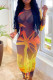 Yellow Sexy Print Patchwork O Neck Pencil Skirt Dresses