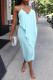 Light Blue Sexy Solid Patchwork Backless Spaghetti Strap Irregular Dress