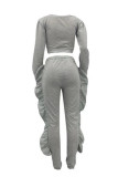 Grey Fashion Casual Solid Patchwork O Neck Long Sleeve Two Pieces