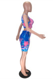Yellow Fashion Sexy Print Tie Dye Ripped U Neck Sleeveless Two Pieces