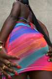 Colour Sexy Print Draw String Halter Pencil Skirt Dresses