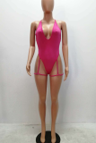 Red Sexy Solid Hollowed Out Patchwork Swimwears