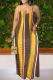 Yellow Casual Print Patchwork Spaghetti Strap Straight Dresses
