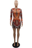 Multicolor Fashion Sexy Print Hollowed Out O Neck Dresses