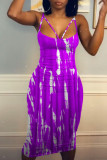 Red Fashion Sexy Print Backless Spaghetti Strap Sleeveless Dress