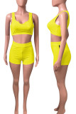 Yellow Street Solid Patchwork U Neck Two Pieces