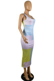 Multicolor Fashion Sexy Print Vests U Neck Sleeveless Dress
