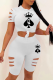 White Casual Print Patchwork O Neck Short Sleeve Two Pieces