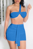 White Sexy Solid Patchwork Strapless Sleeveless Two Pieces